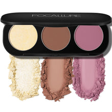 Cargar imagen en el visor de la galería, FOCALLURE Paleta de rubor e iluminador, paleta de contorno 3 en 1, polvo bronceador mate libre de crueldad, iluminadores iluminadores brillantes para un aspecto brillante, #07 A19
