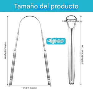 Raspador de lengua de acero inoxidable, limpiador de lengua, 4 piezas