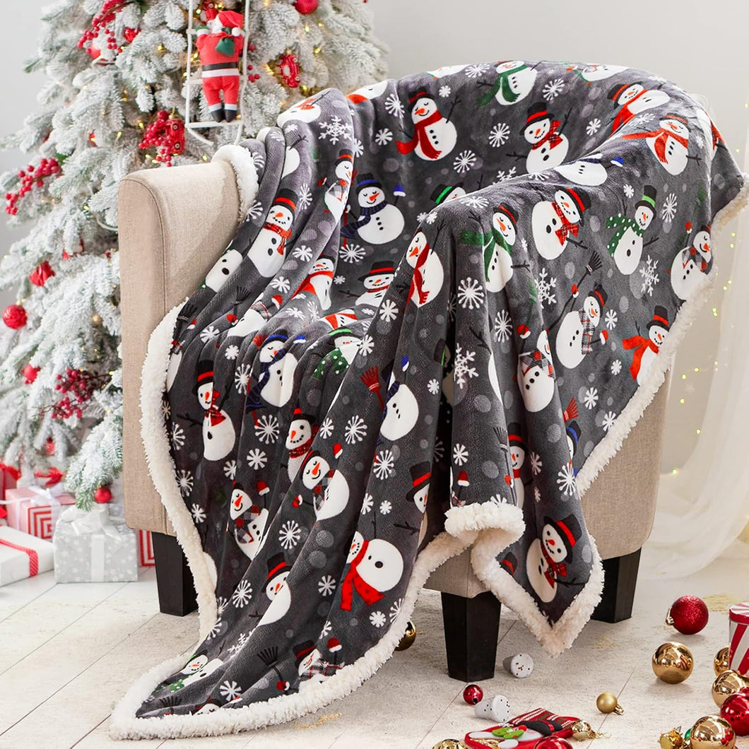 Touchat Manta de Navidad sherpa, mullida, suave y acogedora, manta de franela de vellón de microfibra de felpa para sofá, cama y sofá (50 x 60 pulgadas, muñeco de nieve) A19