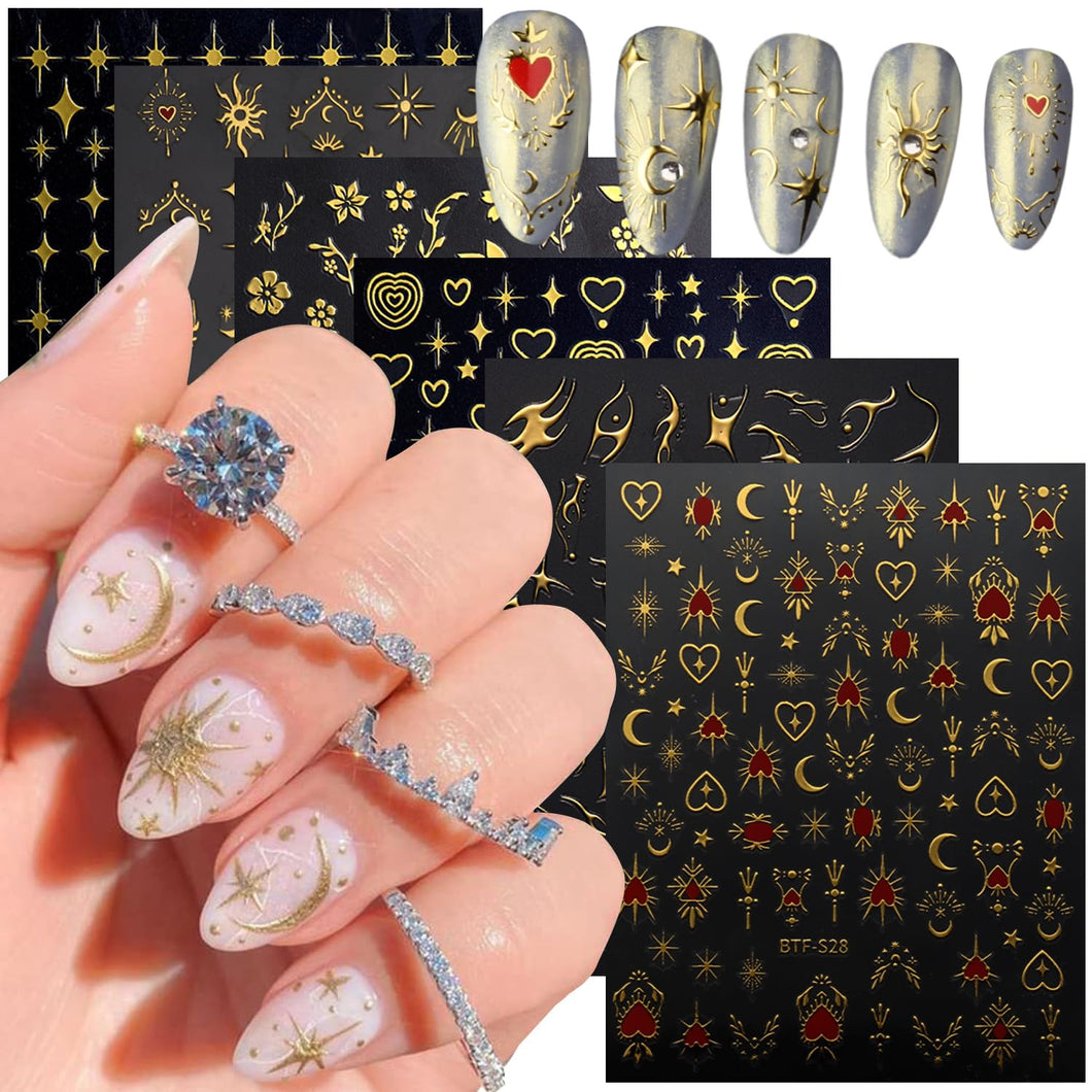 Vezocim Calcomanías de arte de uñas doradas, diseño de sol, a24