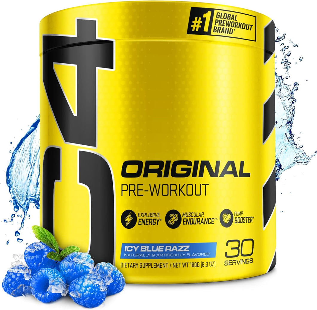 Original - Polvo de preentreno sabor ICY Blue Razz, vitamina C,  a24