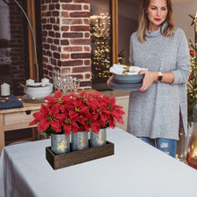 Cargar imagen en el visor de la galería, Flores de Pascua artificiales de Navidad con luces LED, centro de mesa de Navidad rojo en macetas y caja de madera para decoración A19

