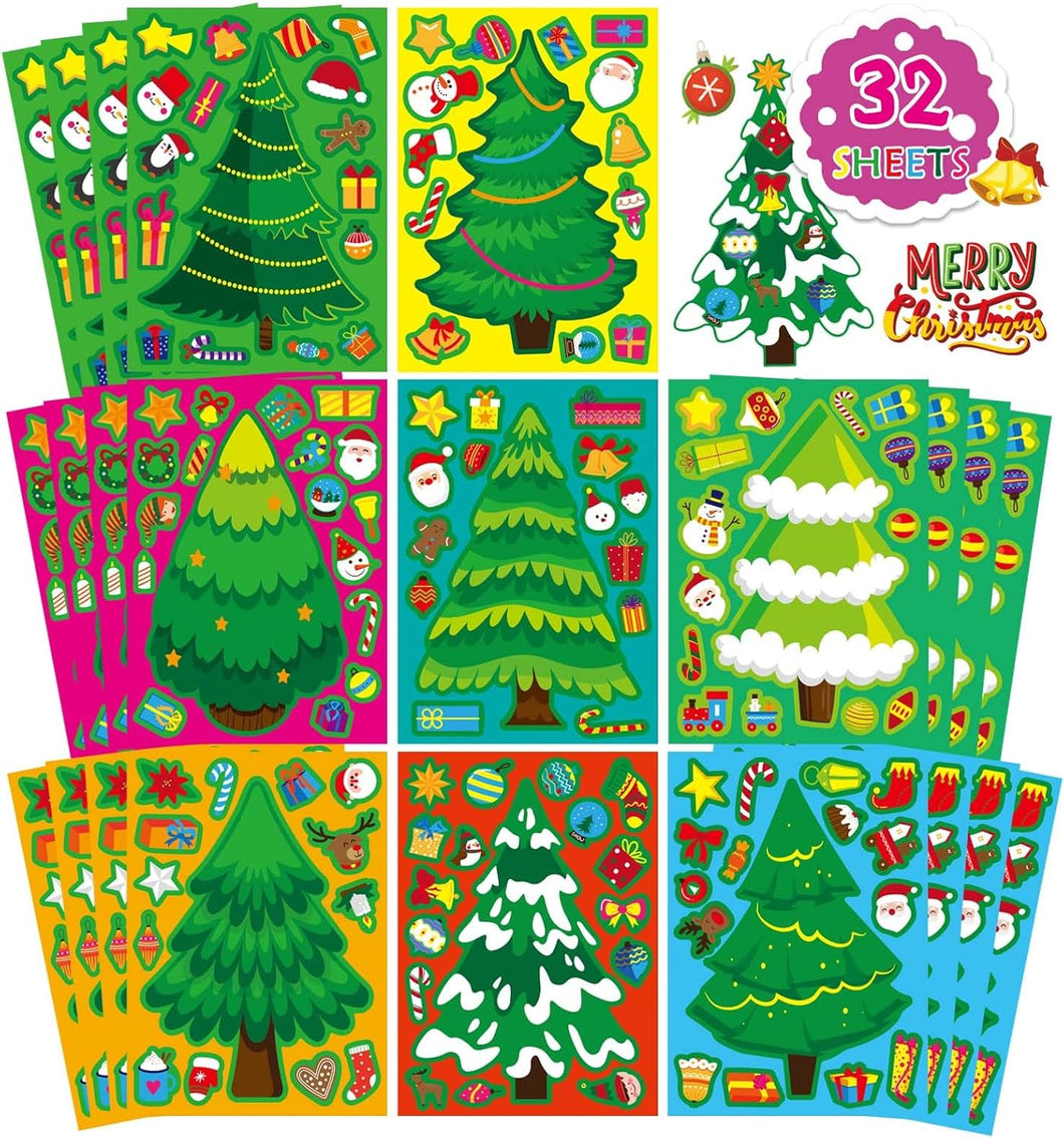 Christmas Party Games Stickers for Kids - 32 Sheets Make Your Own Christmas Tree Stickers Mix and Match Make a Face Stickers for Holiday Christmas Party Favors DIY Crafts Games Activities Gifts A19