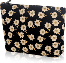 Cargar imagen en el visor de la galería, Bolsa de cosméticos Bolsa de maquillaje Preppy Cute Corduroy Neceser para mujeres esenciales de viaje a22 negro (Flower Black), Cara de moda
