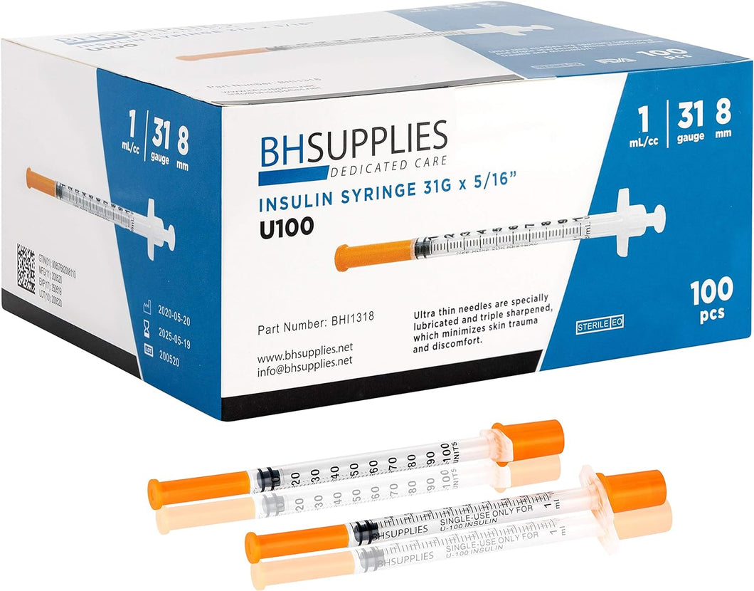 Jeringas de insulina U-100 31G 0.0 fl oz/cc 5/16