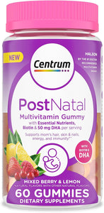 Gomitas multivitamínicas posnatales Centrum con biotina y DHA 60 unidades