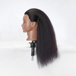 Cabeza de maniquí con cabello afro 100 % real coje color