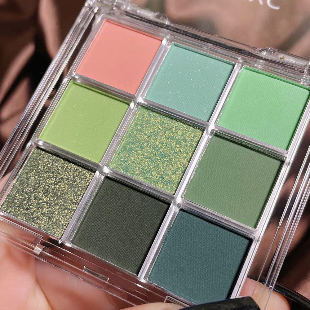 Paleta de sombra de ojos de colores verde altamente pigmentada, paleta de maquillaje de sombra de ojos verde esmeralda mate brillante, a22  paleta de maquillaje de ojos impermeable de larga