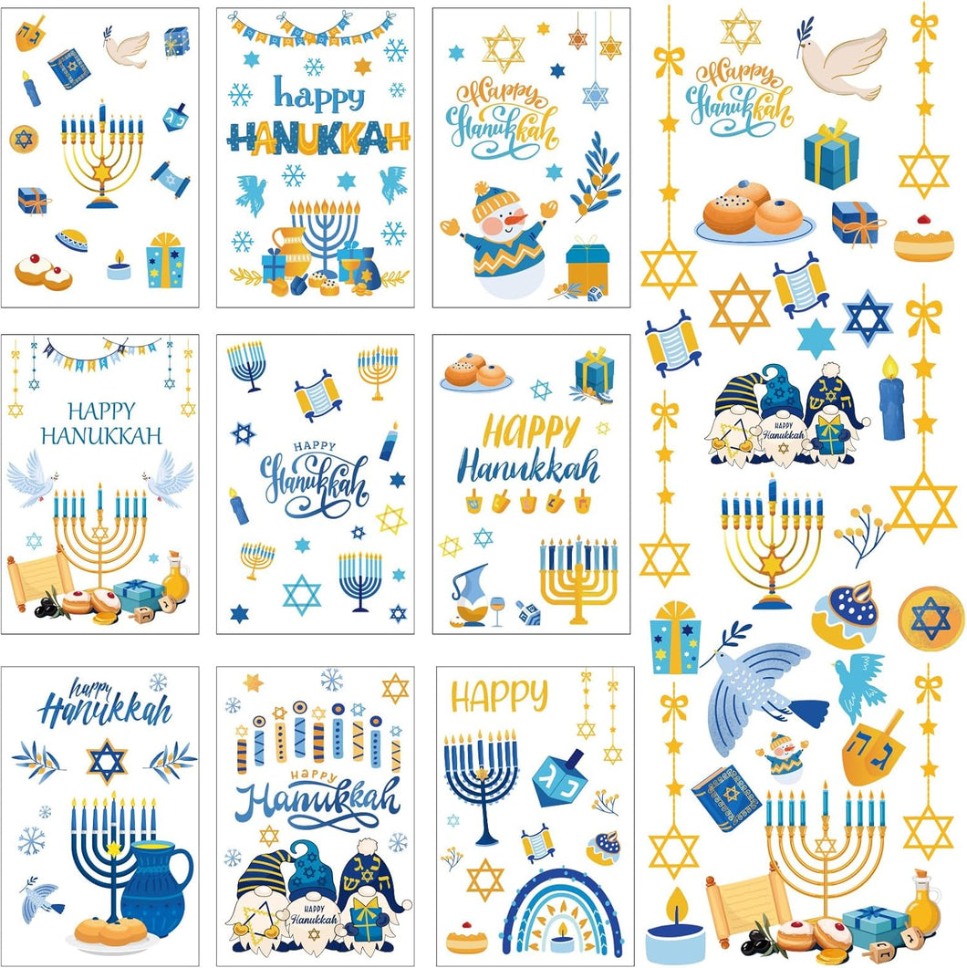 Hanukkah - Calcomanías para ventana para el hogar, 9 hojas de menorá judía Janucá para decoración de fiestas familiares A19