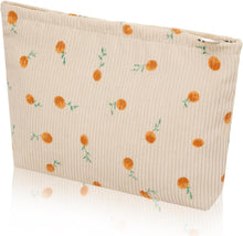 Cargar imagen en el visor de la galería, Bolsa de cosméticos Bolsa de maquillaje Preppy Cute Corduroy Neceser para mujeres esenciales de viaje, a22 Amarillo rosa, Cara de moda
