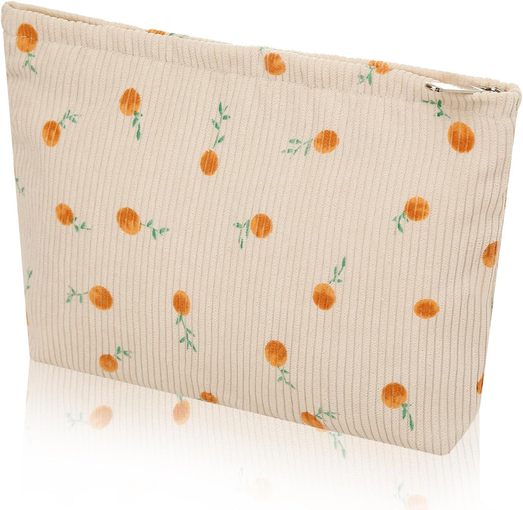 Bolsa de cosméticos Bolsa de maquillaje Preppy Cute Corduroy Neceser para mujeres esenciales de viaje, a22 Amarillo rosa, Cara de moda
