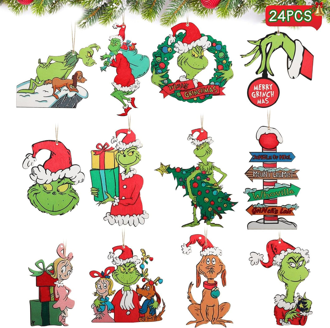 Decoraciones para árbol de Navidad, 24 piezas de adornos colgantes de madera para árbol, decoración de Navidad, regalos de fiesta en interiores y hogar A19