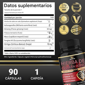 Suplemento de hierba de cabra con maca, ginseng, Tribulus Terrestris, Ashwagandha, pimienta negra