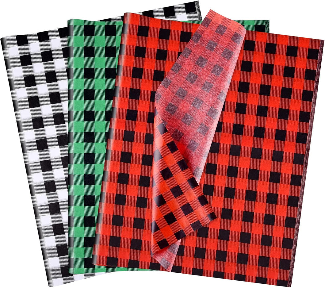 MIAHART 60 hojas de papel de seda de Navidad de 14 x 20 pulgadas, estilos de búfalo, rojo, verde, blanco y negro, papel de seda para envolver regalos, manualidades, bolsas de regalo, suministros de fiesta de Año Nuevo A19
