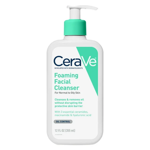 Limpiador facial espumoso CeraVe, lavado facial diario para piel normal a grasa, 12oz
