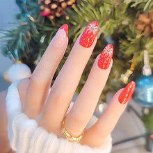 Cargar imagen en el visor de la galería, Uñas postizas a presión de almendra, punta francesa, uñas postizas de Navidad con pegamento, uñas postizas acrílicas con diseños de diamantes de imitación, color rojo y rosa,a22  uñas artificiales
