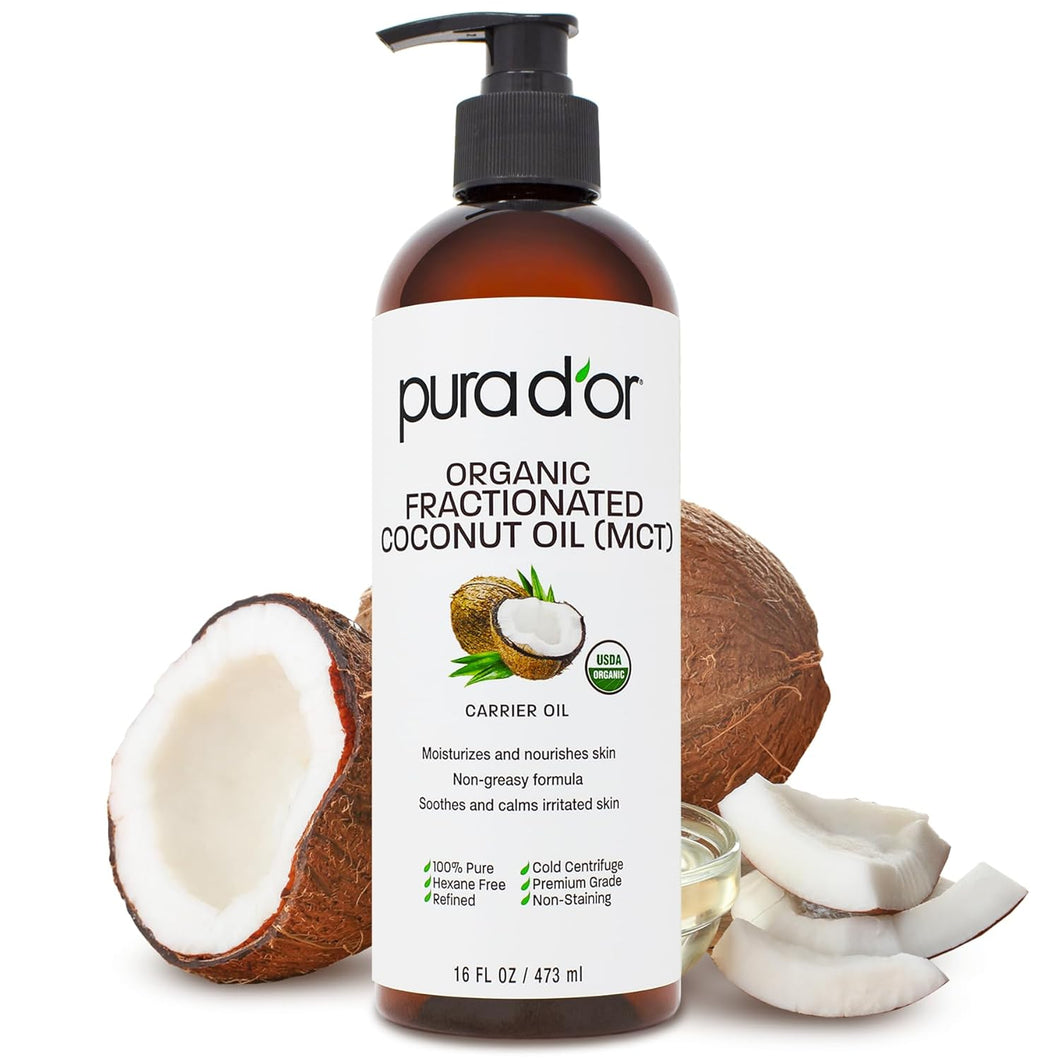 PURA D'OR Aceite de coco fraccionado orgánico de 16 onzas