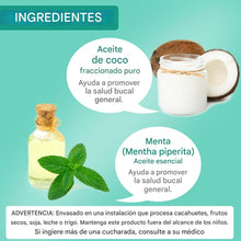 Cargar imagen en el visor de la galería, Enjuague bucal de aceite de coco + menta con raspador de lengua sin alcohol
