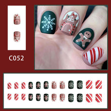 Cargar imagen en el visor de la galería, Uñas postizas a presión de Navidad, uñas postizas cuadradas cortas con copos de nieve, bastón de caramelo, pan de jengibre, diseños de hombre de jengibre, A22 uñas postizas de Navidad, uñas con pegamento
