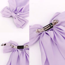 Cargar imagen en el visor de la galería, Accesorios para el cabello de cola larga de satén sedoso, 2 pasadores de lazo grande beige morado con clips a21 de metal para mujer
