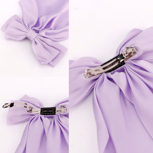 Accesorios para el cabello de cola larga de satén sedoso, 2 pasadores de lazo grande beige morado con clips a21 de metal para mujer