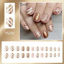 Cargar imagen en el visor de la galería, 24 uñas postizas cortas de Navidad, uñas postizas cuadradas de cobertura completa, purpurina dorada y copo de nieve, uñas postizas de Navidad, uñas postizas acrílicas de invierno a22  para mujeres y niñas
