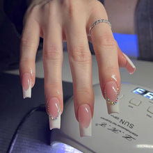 Cargar imagen en el visor de la galería, Uñas postizas largas cuadradas MABKJLF con punta francesa, color blanco, cobertura completa, a22 uñas postizas con pegamento de diamantes de imitación,
