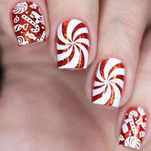 Cargar imagen en el visor de la galería, Uñas postizas a presión de Navidad, uñas postizas cuadradas cortas con diseños de caramelos, uñas postizas con purpurina roja de Navidad, uñas postizas de bastón de caramelo, A22 uñas postizas
