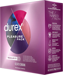Durex - Paquete surtido de condones Pleasure, condones de látex de goma natural para hombres, ajuste regular