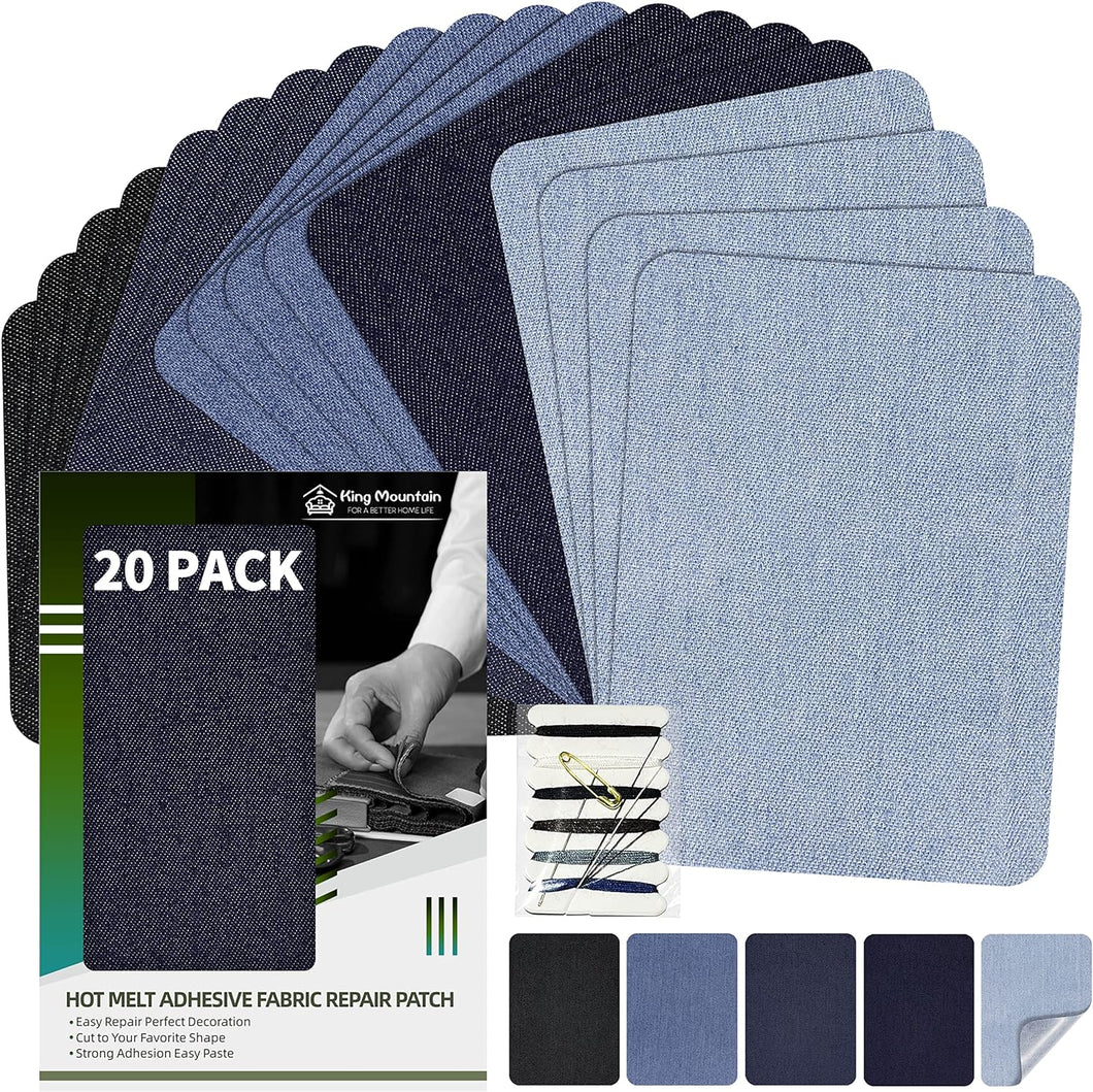KING MOUNTAIN Paquete de 20 parches de reparación termoadhesivos para jeans a24