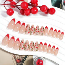 Cargar imagen en el visor de la galería, Uñas a presión de San Valentín, uñas postizas de color rosa, uñas postizas medianas con punta francesa, uñas postizas acrílicas con diseños de corazón rojo,A22  uñas artificiales brillantes
