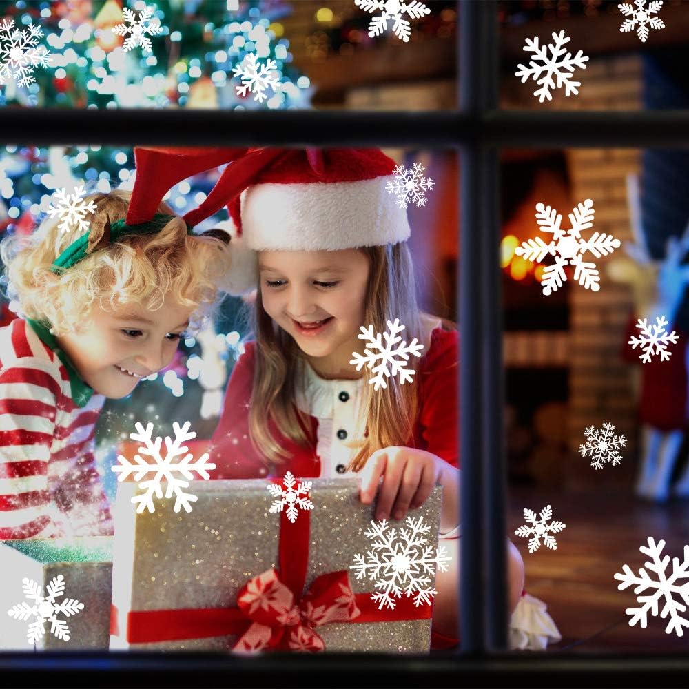 LUDILO 135 calcomanías de Navidad para ventana, copos de nieve, calcomanías estáticas para decoración de Navidad, adornos de decoración de ventanas, suministros de fiesta de Navidad, decoración de A19