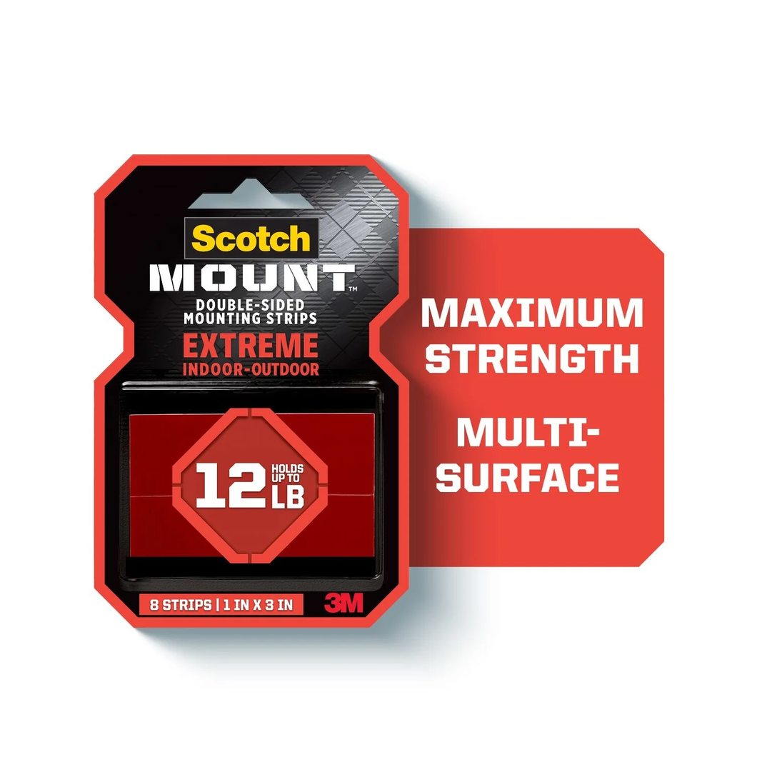Scotch-Mount Tiras de Montaje Extremas de Doble Cara Negras, Plástico, 1 x 3 Pulgadas, 8 Tiras