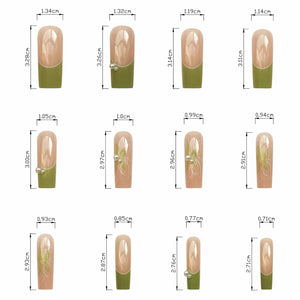 Uñas postizas largas cuadradas a presión, uñas postizas con pegamento de flores, punta francesa, uñas acrílicas coquetas, 24 unidades, a22 cobertura completa