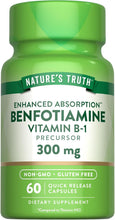 Cargar imagen en el visor de la galería, Nature's Truth Benfotiamina | 300 mg | 60 unidades | Suplemento sin OMG y sin gluten | Precursor de vitamina B1
