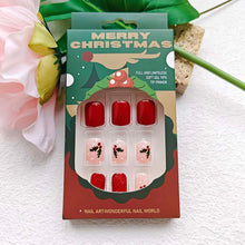 Cargar imagen en el visor de la galería, Uñas postizas a presión de Navidad, uñas postizas cuadradas cortas, uñas postizas acrílicas con diseños de bayas rojas, uñas artificiales con polvo de purpurina con pegamento,a22  rojo y rosa, cobertura

