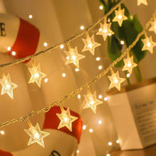 Cargar imagen en el visor de la galería, Tira de luces de estrellas a batería, 10 pies, 20 luces LED, guirnalda de luces p/interiores/exteriores, luces de Navidad p/ dormitorio/fiesta/boda/decoración del árbol de Navidad (luz blanca cálida) A19
