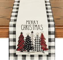 Cargar imagen en el visor de la galería, Artoid Mode Waterclor Buffalo - Camino de mesa de Navidad con diseño de árboles de Navidad, decoración de mesa de comedor para interiores y exteriores, 13 x 72 pulgadas A19
