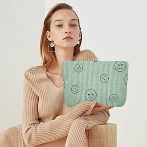 Bolsa de cosméticos Bolsa de maquillaje Preppy Cute Corduroy Neceser para mujeres esenciales de viaje,a22 Verde, Cara de moda