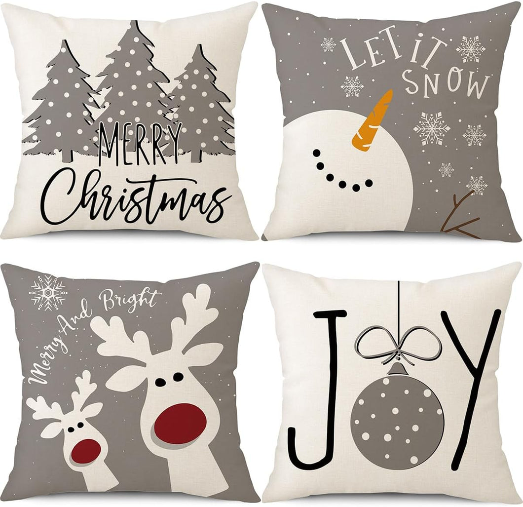 PSDWETS Juego de 4 fundas de almohada de Navidad de 18 x 18 pulgadas, decoración de Navidad, muñeco de nieve, ciervo, árbol de Navidad, decoración de invierno para el sofá A19