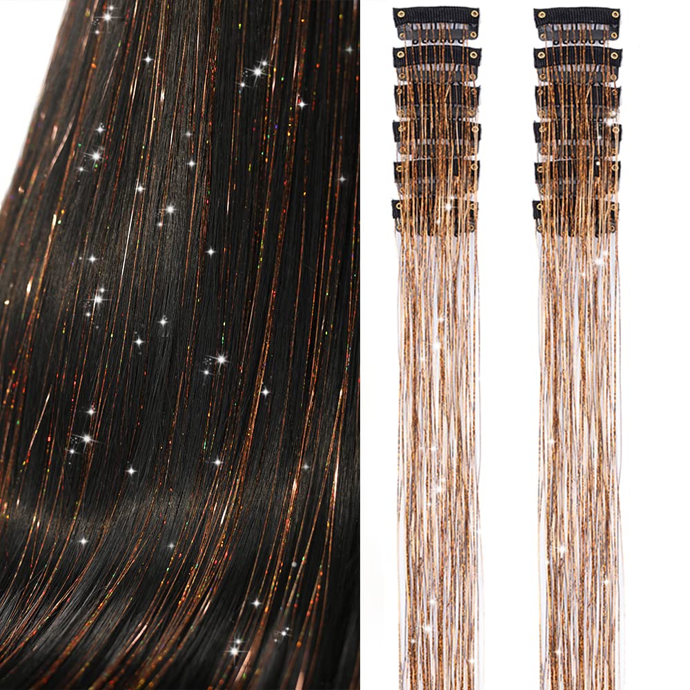 paquete de 12 unidades, extensiones de cabello de oropel con purpurina de 20 pulgadas A21