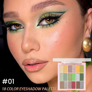 Paleta de maquillaje de sombra de ojos con purpurina verde, 18 colores, sombra de ojos verde aguacate, verde oliva, gris, altamente pigmentada,  a22 de larga duración, impermeable, sombra de ojos verde