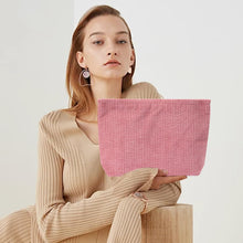 Cargar imagen en el visor de la galería, Bolsa de cosméticos Bolsa de maquillaje Preppy Cute Corduroy Neceser para mujeres esenciales de viaje, a22 Rosado, Cara de moda
