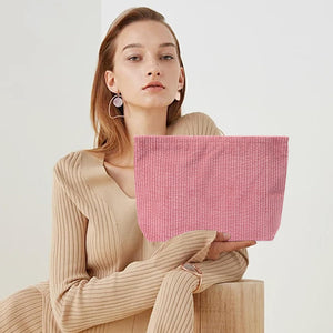 Bolsa de cosméticos Bolsa de maquillaje Preppy Cute Corduroy Neceser para mujeres esenciales de viaje, a22 Rosado, Cara de moda