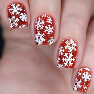 Uñas postizas a presión de Navidad, uñas postizas cuadradas cortas con diseños de copos de nieve, uñas postizas rojas navideñas, uñas con pegamento con purpurina, A22 uñas postizas de cobertura completa