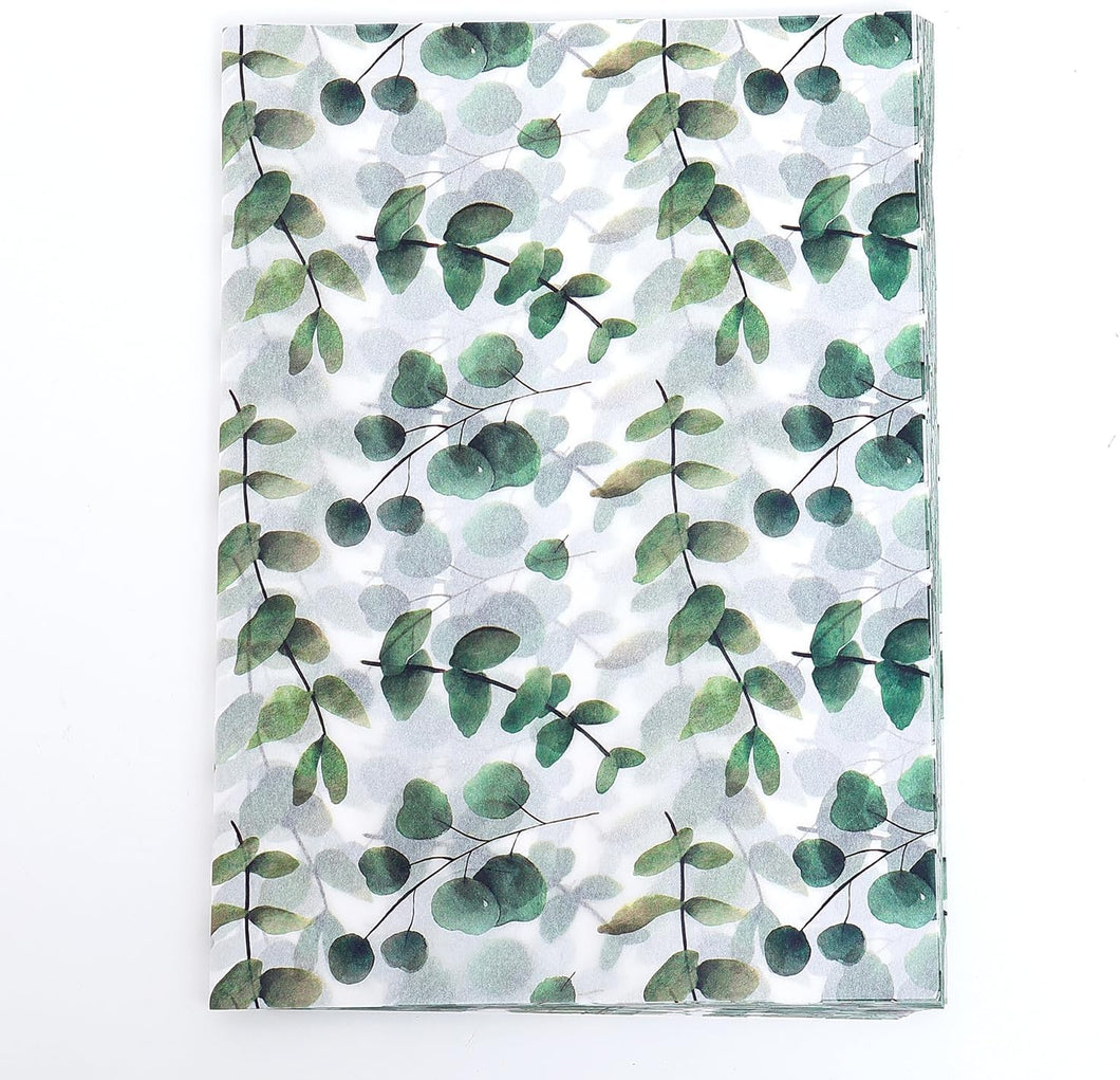 TINYFUTURE 100 hojas de papel de seda de eucalipto reciclable vegetación botánica bolsa de embalaje para bodas, cumpleaños, duchas, manualidades, decoración de fiesta A19