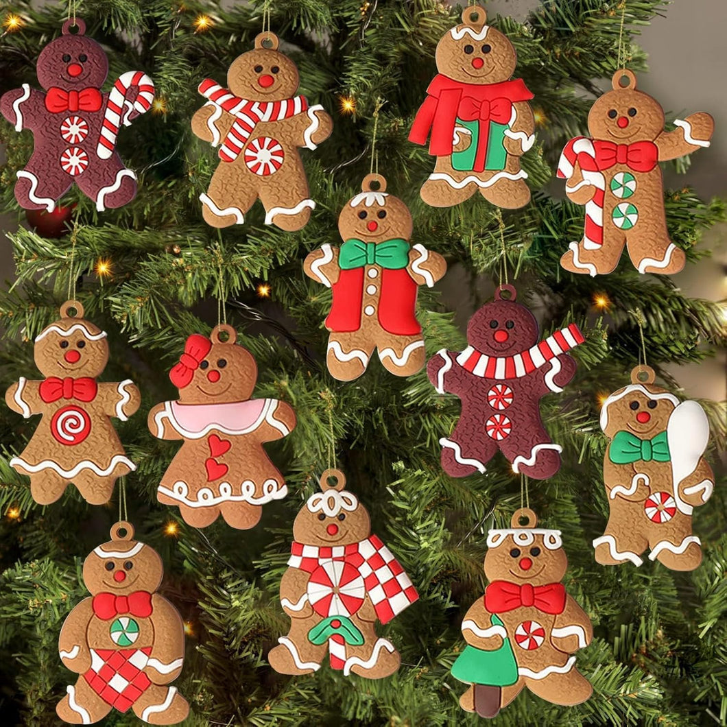 12 adornos de hombre de jengibre para árbol de Navidad, figuras de pan de jengibre surtidas, decoraciones colgantes para árbol de Navidad, 3 pulgadas de alto A19