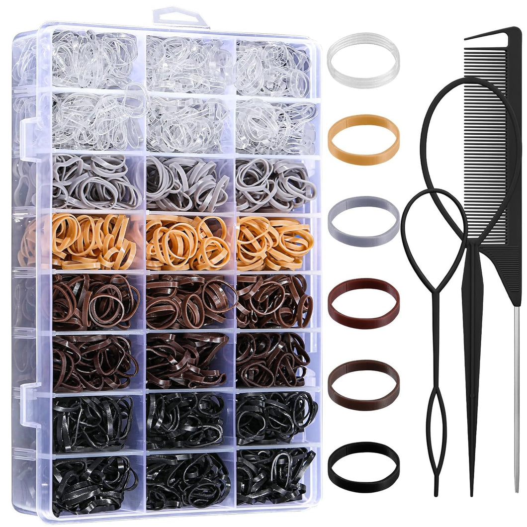 ligas elásticas para el cabello, 6 colores naturales, mini bandas de goma con herramientas para la cola del cabello y peine,A21