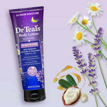 Cargar imagen en el visor de la galería, Dr Teal&#39;s Loción corporal para dormir, humedad 24 horas, con aceites esenciales de melatonina, lavanda y manzanilla, 8 onzas líquidas (paquete de 3) (el embalaje puede variar) a23
