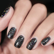 Cargar imagen en el visor de la galería, Vishine Esmalte de uñas de gel de 0.5 onzas líquidas, color negro brillante con purpurina brillante que se absorbe con luz UV LED,  a22 esmalte de uñas de gel de larga duración, arte de uñas para el hogar
